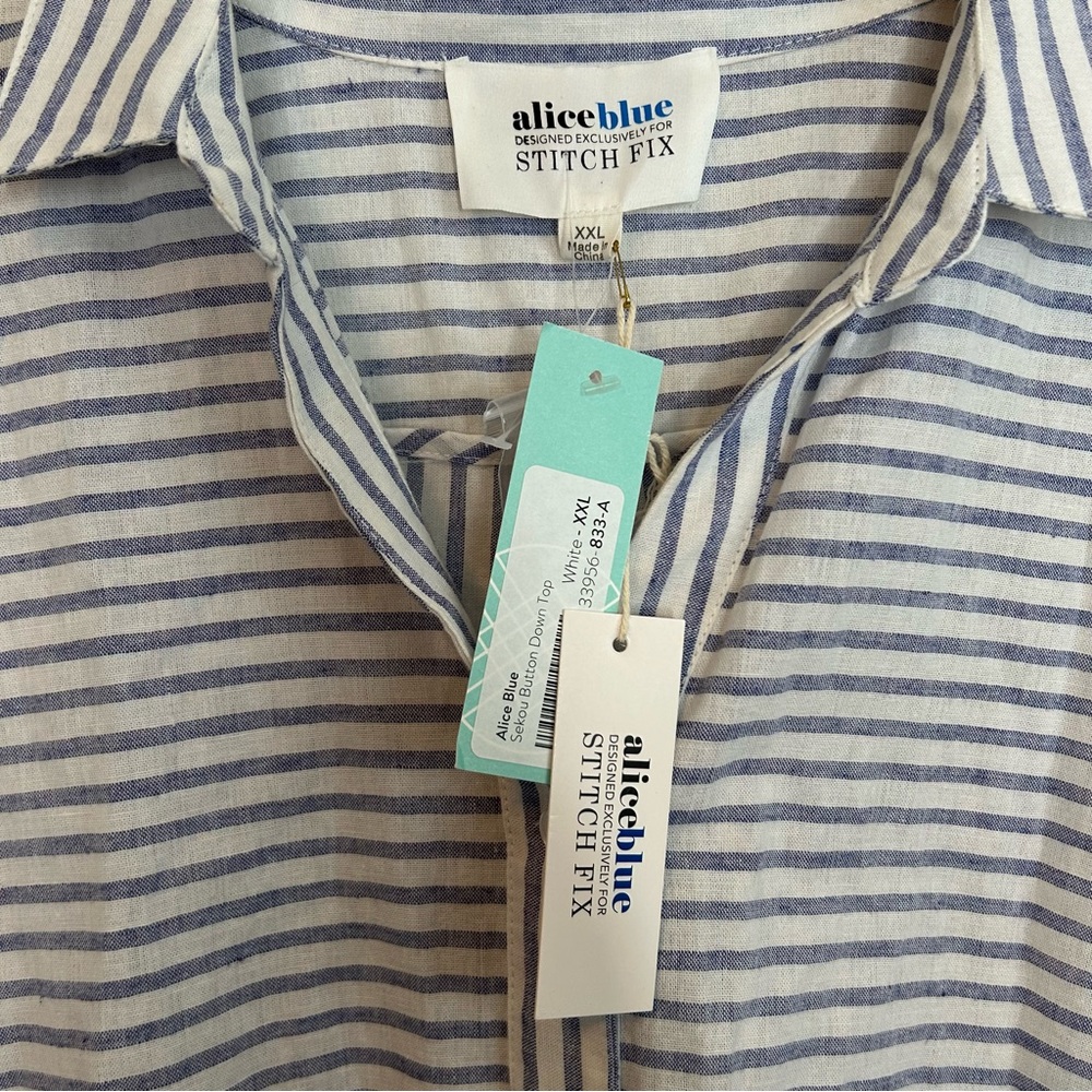 ALICE BLUE Striped Linen Blend Button Down Shirt - Picture 3 of 9